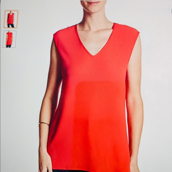 VINCE CAMUTO Tank VNeck Textured Crepe V Front & Knit Back Bright Red NWOT M - Picture 8 of 8